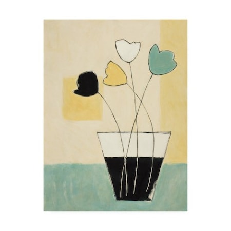 Pablo Esteban 'Four Flowers In Black And White Vase' Canvas Art,14x19